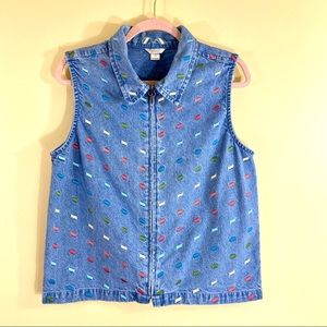 CHRISTOPHER & BANKS Zip Up Confetti Denim Vest